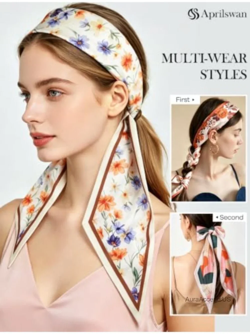 Silk Hair Scarf, Fashion Neck Scarf for Women - Silky Satin, Versatile Styling